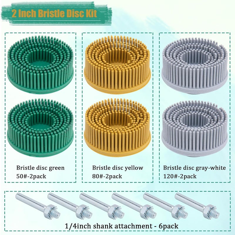 9TH SHOP 2 Inch Bristle Disc, 6 Pieces Bristle Disc Grade 50# 80# 120# with 1/4 Inch Abrasive Coating Removal Disc for Metal - Image 3